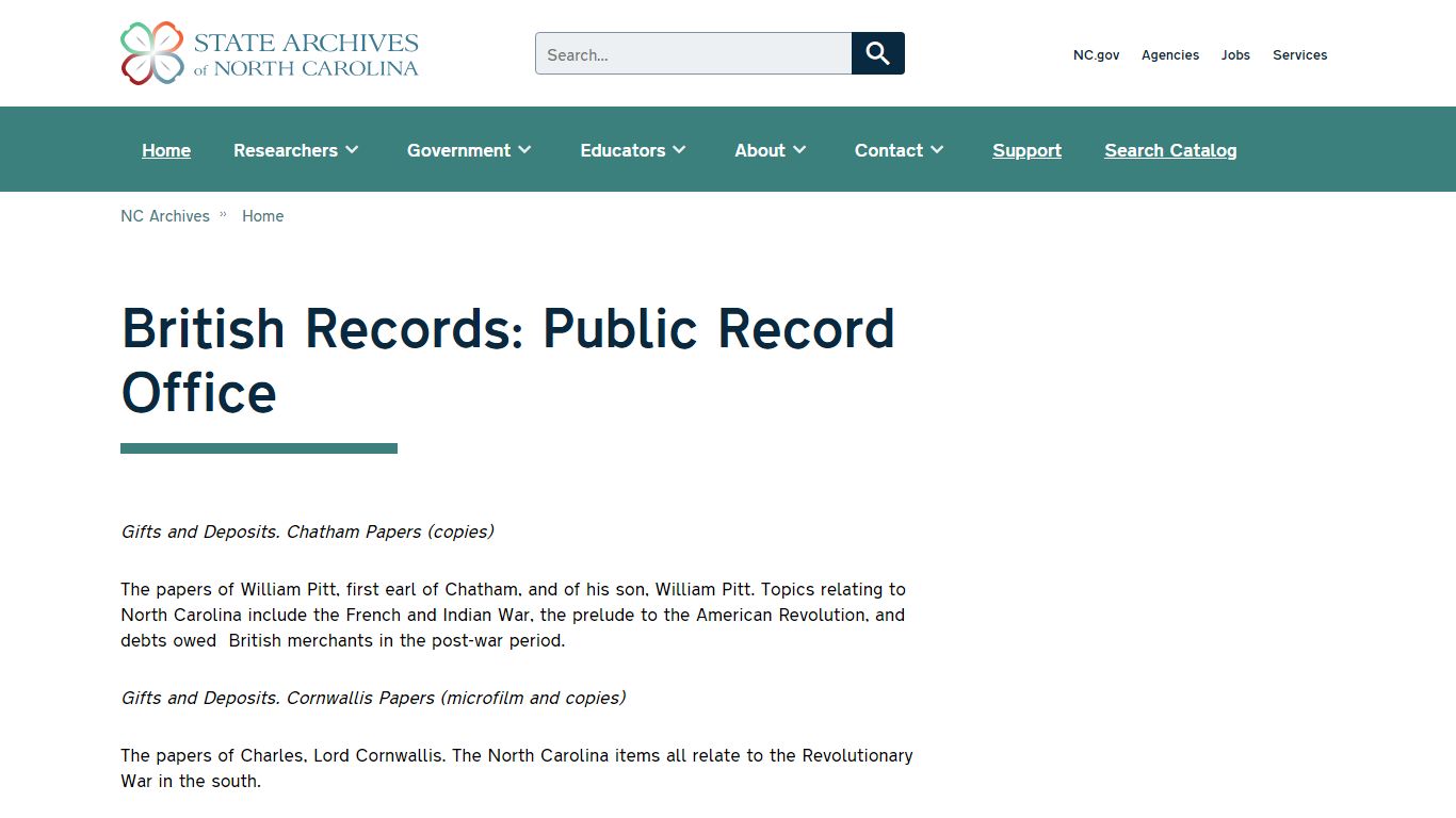 British Records: Public Record Office | NC Archives